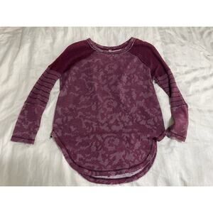 Free People Sweater Distressed Womens XS Pink Bed Of Roses Zip Long Sleeve